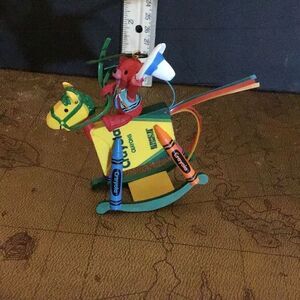 Ornament Hallmark Crayola teddy bear on rocking horse